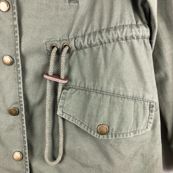 Sound Matter Green Drawstring Snap Front Lightweight Utility Anorak Jacket Coat - Picture 4 of 10